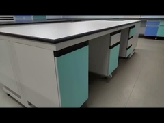 Steel Laboratory Island Bench With 2 Lockers 4 Drawers 2 Cabinets White / Blue / Grey Colors