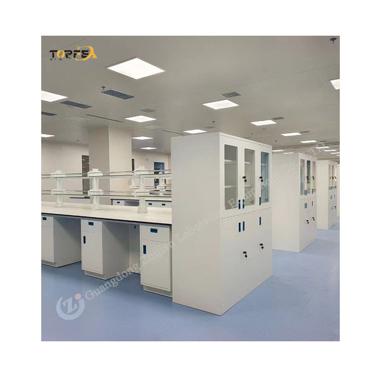 Customizable Lab Island Bench With White Blue Or Grey Finish 2 Doors 2 Cabinets 4 Drawers 4 Wheels