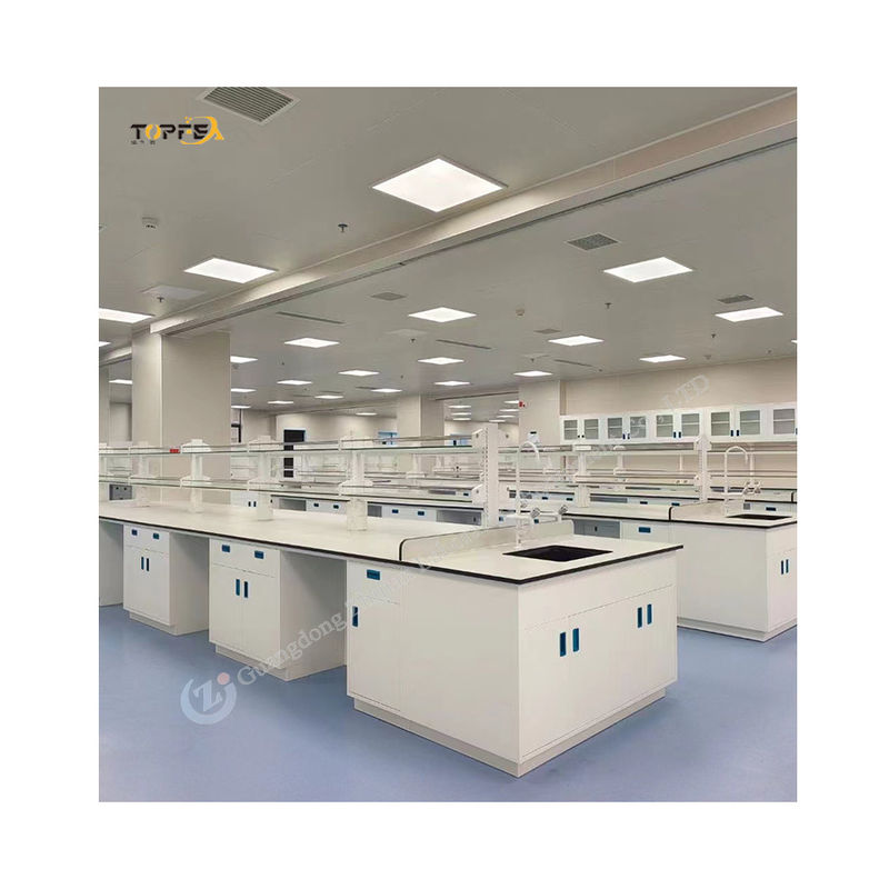 Staal laboratorium eiland bank met 2 kluisjes 4 laden 2 kasten Wit / blauw / grijs Kleuren
