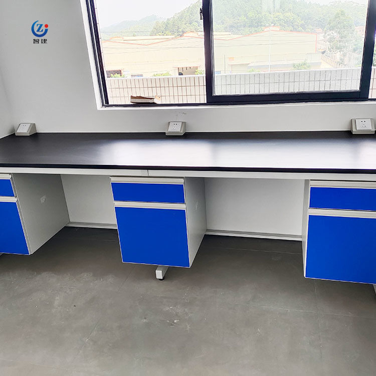 Space saving Modern Wall mounted Functional Steel Lab Wall Bench w/ Epoxy Resin Table Top