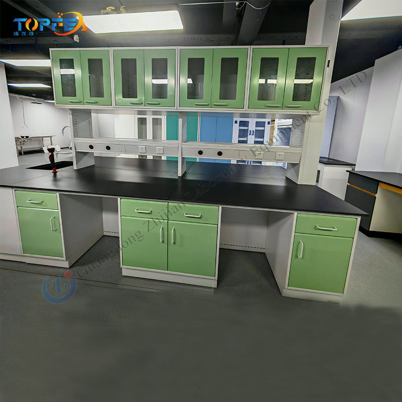 Customized Number of Drawers and Handles Steel Lab Island Bench for Educational Labs