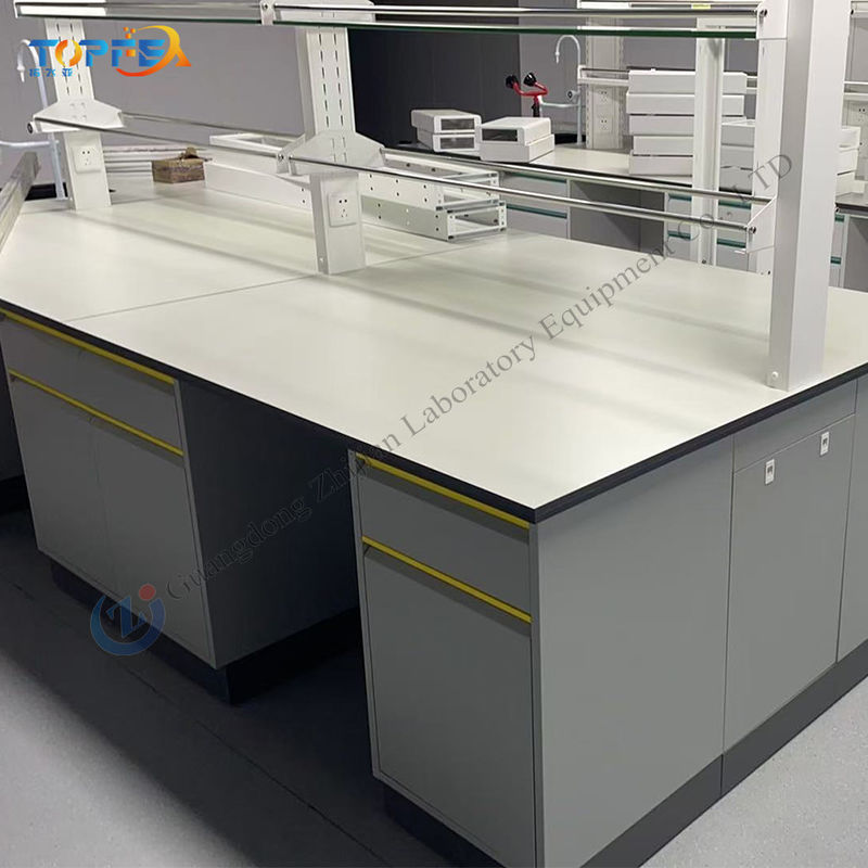 Customized Number of Drawers and Handles Steel Lab Island Bench for Educational Labs