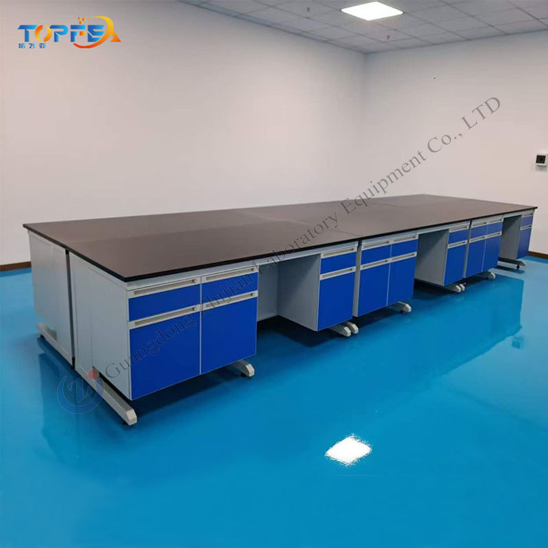 Customized Number of Drawers and Handles Steel Lab Island Bench for Educational Labs