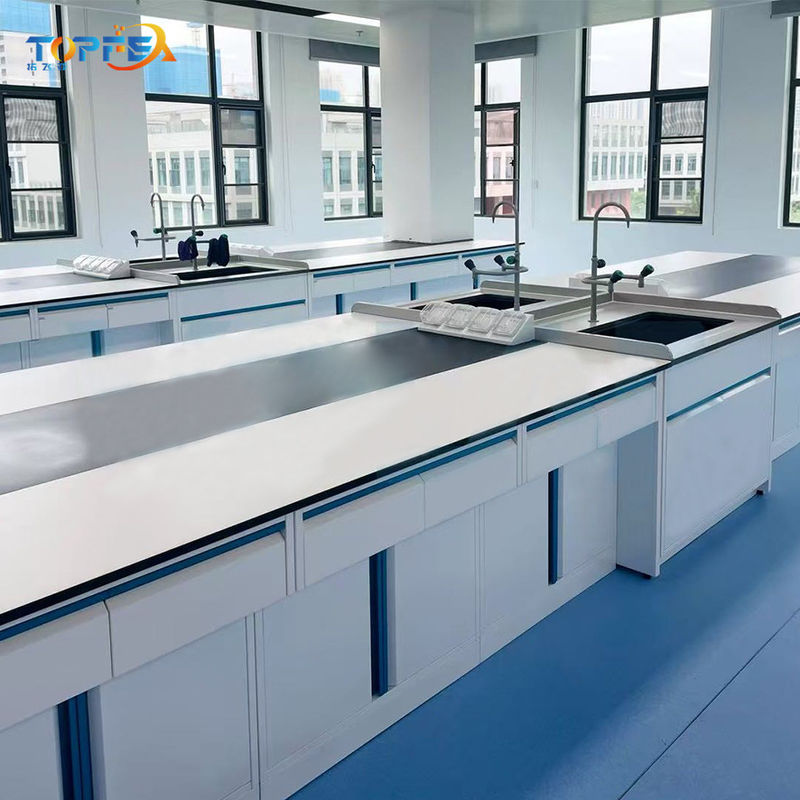 Customized Number of Handles and Load Capacity of 200-250 Kg in Steel-wood Lab Island Bench for Heavy Duty Laboratory Work