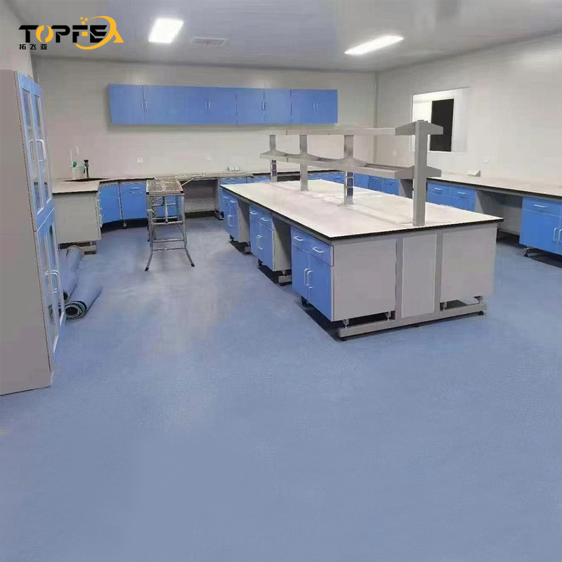 Customized Lab Island Bench with Load Capacity of 200-250 Kg and Customized Number of Cabinets and Shelves