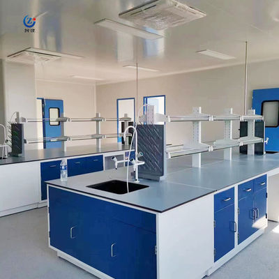 White Lab Island Bench With 4 Drawers And 2 Shelves For Experiments