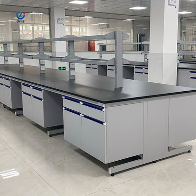 White Lab Island Bench Alkali Resistant Workstation met 4 wielen 2 kluisjes