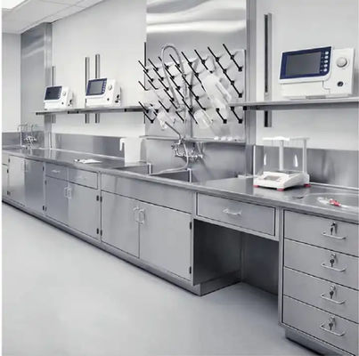 Moderne laboratoriumbank van roestvrij staal met glad oppervlak