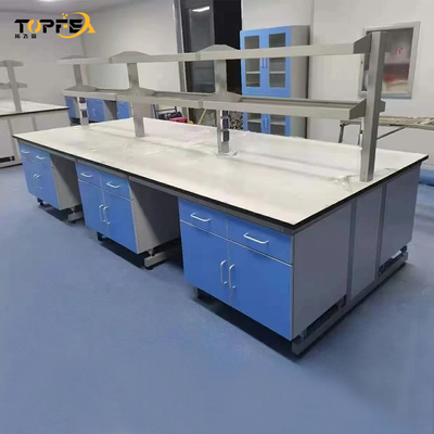 Customized Lab Island Bench with Load Capacity of 200-250 Kg and Customized Number of Cabinets and Shelves