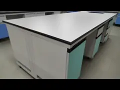 Steel Laboratory Island Bench With 2 Lockers 4 Drawers 2 Cabinets White / Blue / Grey Colors